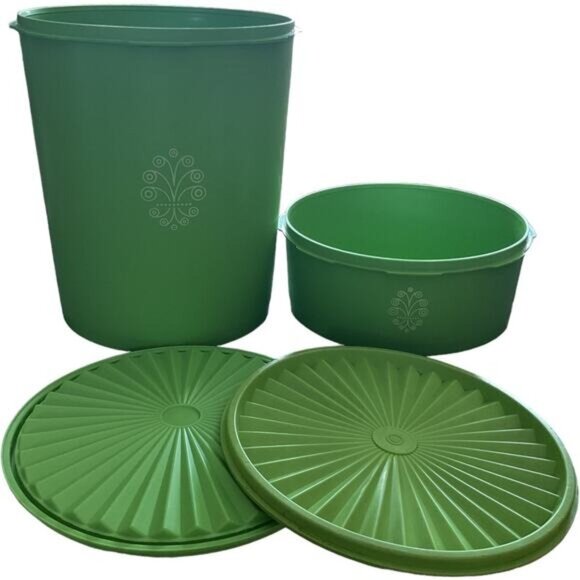 2 Vintage Tupperware Harvest Green Containers - Picture 8 of 10